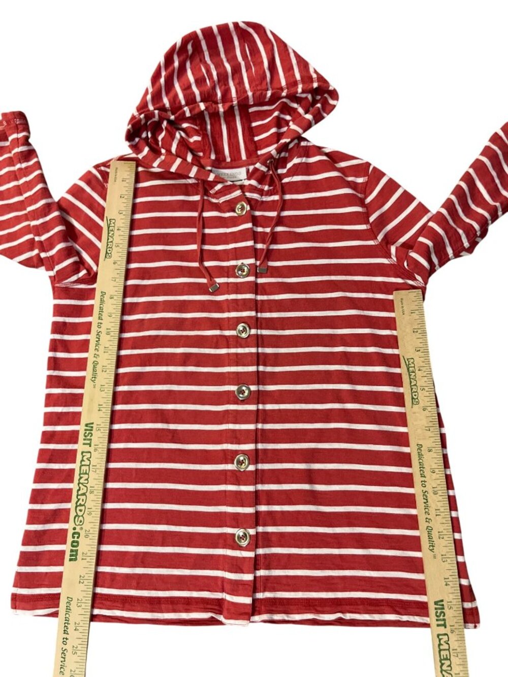Chico’s Weekends Red Striped Hoodie Top Women’s 1 (M/8) Cotton Button Used - Picture 11 of 15